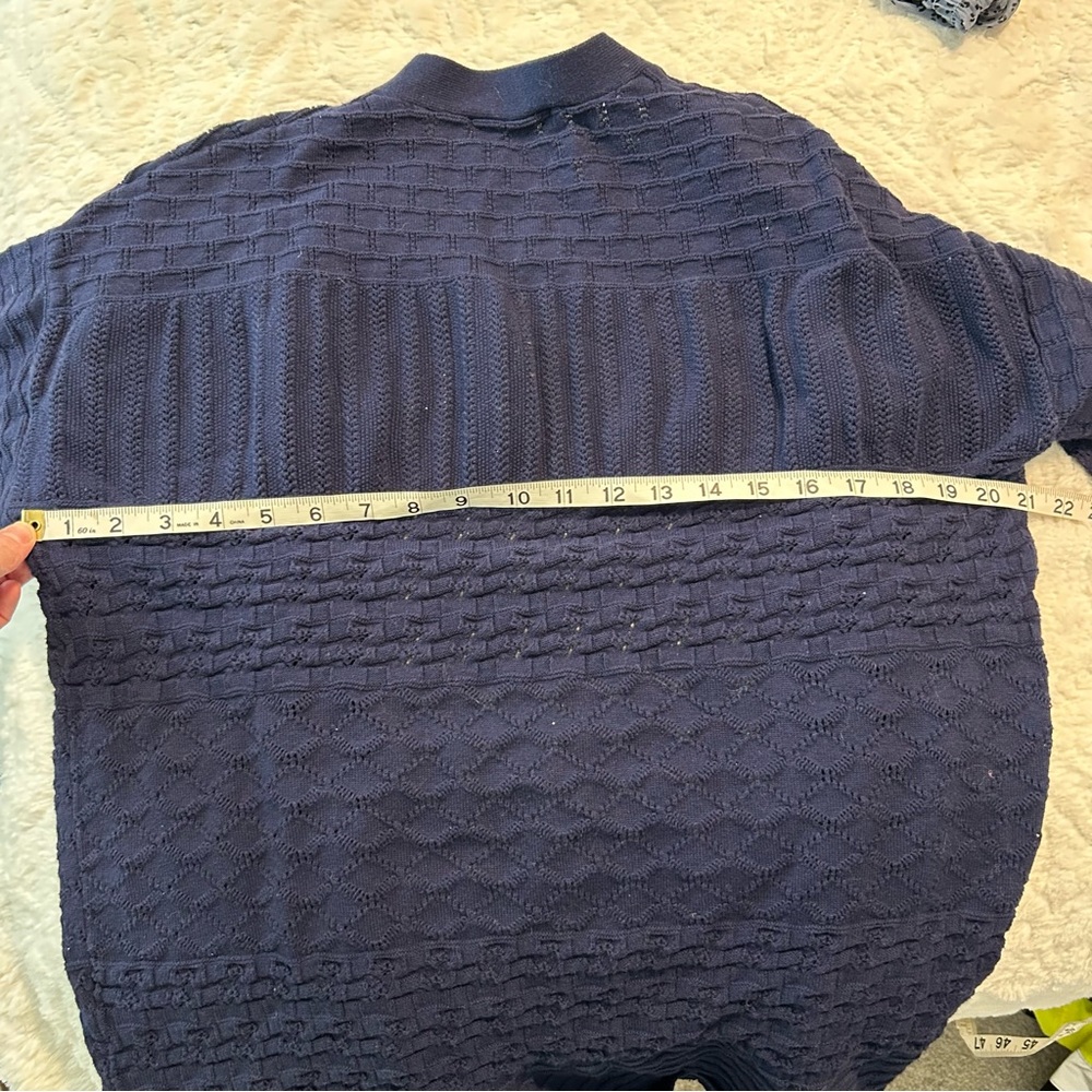 WoolOvers Open Front Navy Cardigan Short Sleeve Oversized 100% Cotton Sz Medium - Picture 6 of 8